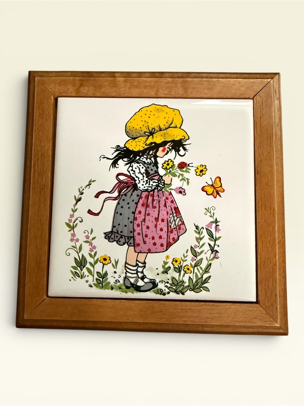 Vintage Holly Hobbie Tile-Top Wooden Jewelry Box